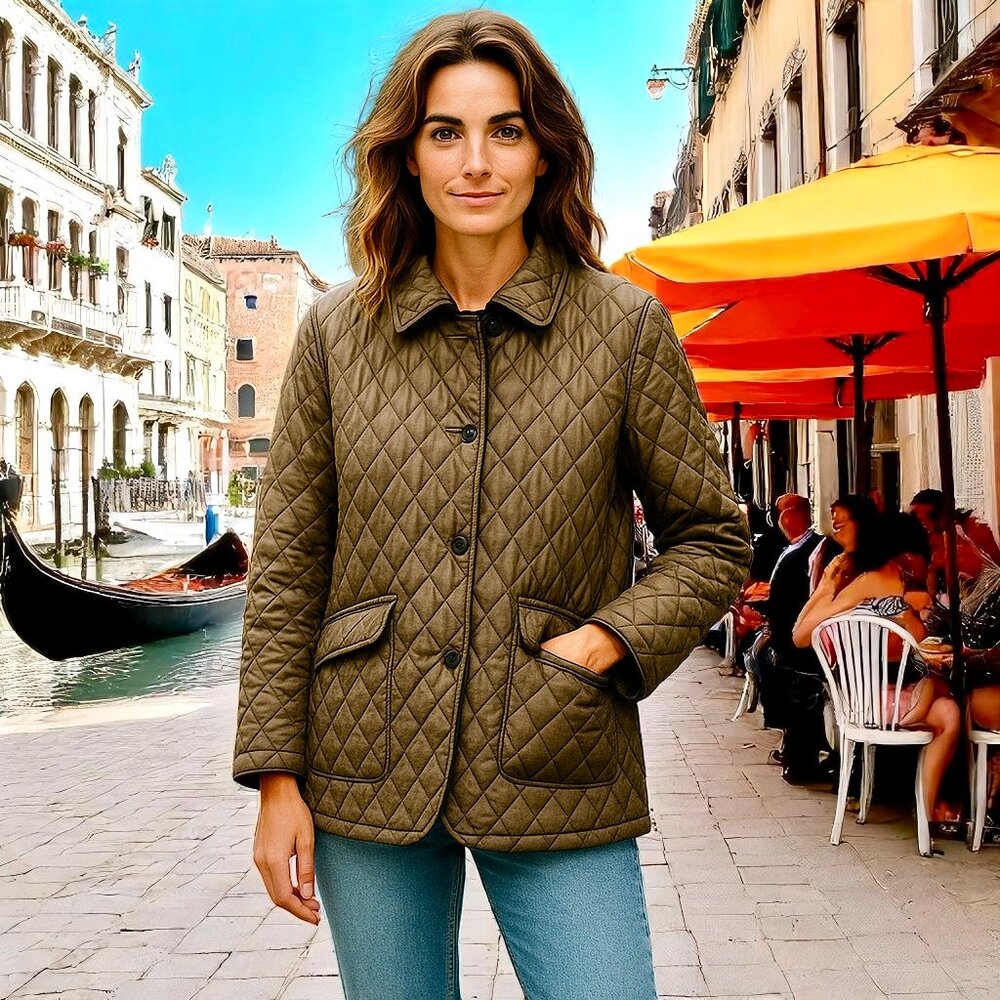 Lauren Ralph Lauren Quilted Barn Coat Equestrian ELBOW PATCHES Snaps Womens